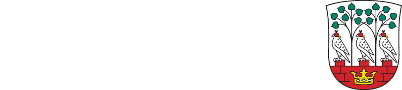 Frederiksberg Kommunes logo sidestillet med byvåbnet. Tekst: Frederiksberg Kommune